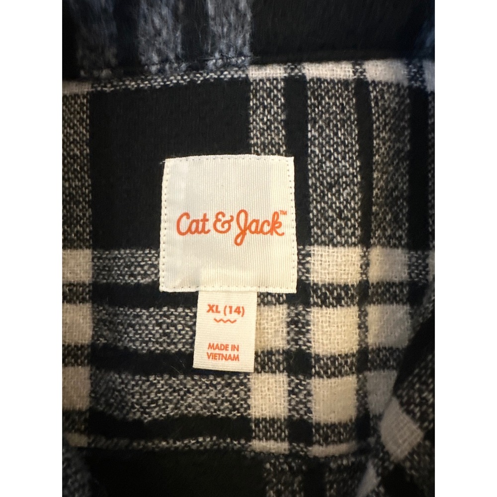 Cat & Jack Kids Black Plaid Button Front Shacket Shirt Jacket XL 14 NWT - Picture 2 of 6